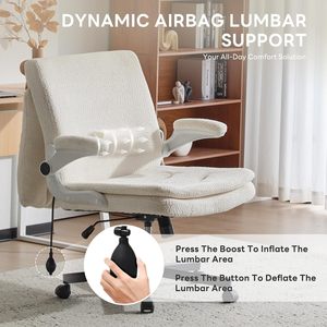 Criss Cross Legged Office <b>Chair</b> with Flip-Up <b>Back</b>&Dynamic Airbag Lumbar <b>Support</b>, Wide Seat Desk <b>Chair</b>, Flip-Up Arms with Wheels - Product Image 4