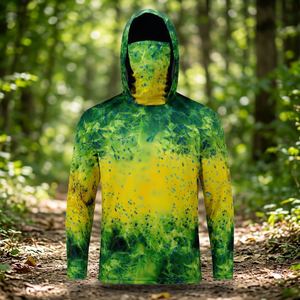 Men's <b>Long</b> <b>Sleeve</b> Hooded Breathable Waterproof Quick Dry Fishing Shirt Sublimation Print Green Yellow Pattern UPF50 Anti-UV - Product Image 4