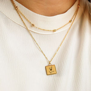 סיטונאי מחיר 18K גולדפילד צרפתית רטרו נירוסטה כיכר מותג רוז פרח תליון קולר שרשרת - Product Image 1