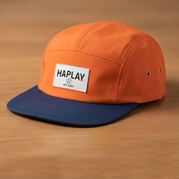 Casquette de camping pour enfant à 5 panneaux, non structurée, à visière plate, avec logo personnalisé, couleurs contrastées, pour l'extérieur, vente en gros