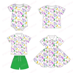 Chemisier de printemps pour enfants Mardi Gras personnalisé robe polo en coton pour <span class=keywords><strong>soeur</strong></span> assortie chemise douce 2 pièces ensembles de hauts tenues pour petites filles - Product Image 1