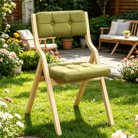 Chaise pliable en bois massif, dossier incurvé ergonomique, chaise rembourrée en tissu, chaise de bureau peu encombrante pour salon, balcon