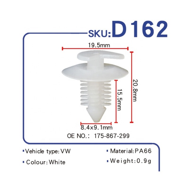 D162 Cheap Durable Car Plastic Clips Auto Fastener Retainer for Car Door