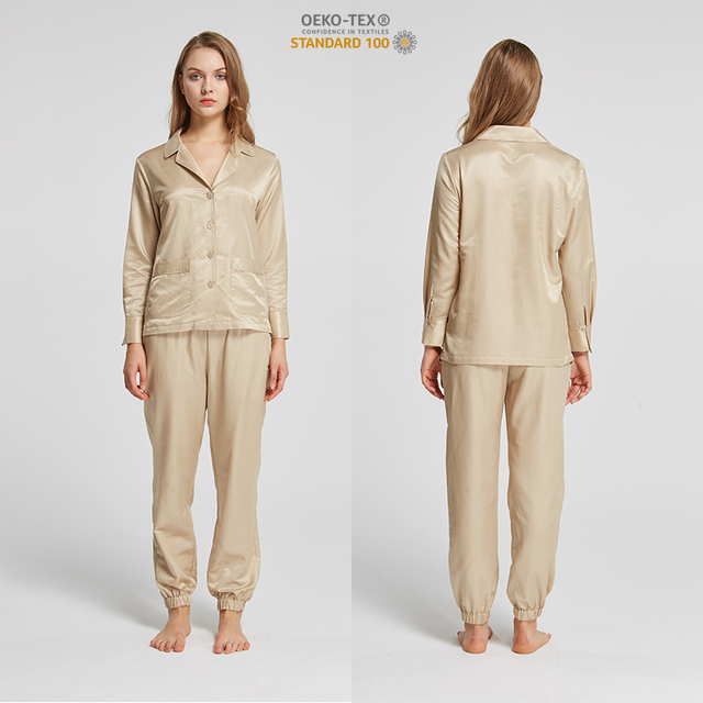 Ladies Sleepwear Sexy Satin Sleepwear Long Sleeve Shirt Silk Pajamas Comfortable Silk Long Pajamas