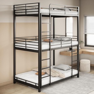 Literas Metálicas Triples de Fácil Montaje con Barandillas de Seguridad para Adultos, Venta al por Mayor Directa de Fábrica China, Ideales para Dormitorios de Hostales - Product Image 2