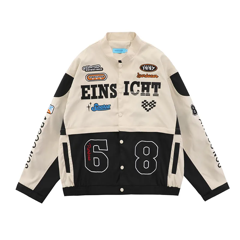 Venta caliente desmontable cortavientos béisbol motocicleta chaqueta bordado personalizado vintage coche de carreras chaquetas