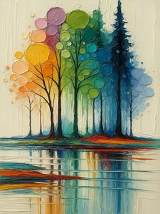 Kit di Pittura Acrilica Artistica Moderna Songwoo, <span class=keywords><strong>Arte</strong></span> Minimalista Astratta con Foresta Arcobaleno e <span class=keywords><strong>Riflessi</strong></span> <span class=keywords><strong>d</strong></span>'Acqua, Dipingi con i Numeri - Product Image 2