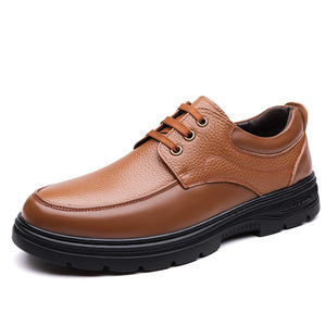 Chaussures décontractées en cuir véritable pour hommes, bout rond, doublure en peluche, semelle extérieure en caoutchouc, chaudes, antidérapantes, pour l'automne - Product Image 5