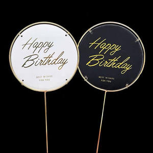 Décoration de gâteau classique ronde transparente en métal et acrylique, Joyeux Anniversaire, pour la décoration de fête d'anniversaire - Product Image 1