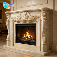 Cheminée en marbre naturel sculpté à la main au design simple et moderne avec des fleurs décoratives pour hôtel, salle à manger, villa, usage intérieur