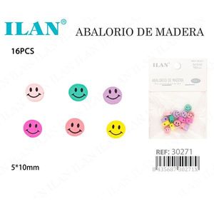 ILAN Perles en bois visage souriant 5x10mm Décoration artisanale 16 pièces - Product Image 3