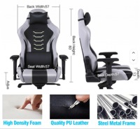 Chaise de jeu confortable en cuir PU extensible et pivotante 4D, style sportif pour jeux sur ordinateur/PC