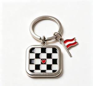 Porte-clés en alliage de zinc avec logo personnalisé, émail noir et blanc à carreaux, avec pendentif drapeau pour cadeaux - Product Image 2
