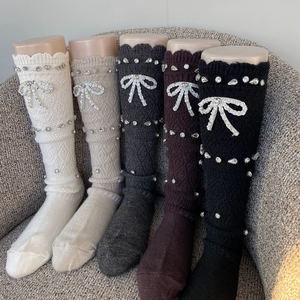 Calcetines <span class=keywords><strong>de</strong></span> botín gruesos <span class=keywords><strong>de</strong></span> punto cálidos <span class=keywords><strong>de</strong></span> invierno con lentejuelas y perlas hechos a mano para <span class=keywords><strong>mujer</strong></span>, calentadores <span class=keywords><strong>de</strong></span> <span class=keywords><strong>piernas</strong></span>, calcetines apilados holgados para <span class=keywords><strong>mujer</strong></span> - Product Image 2
