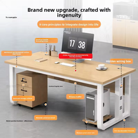 Bureau de direction minimaliste en bois avec cadre métallique blanc, pieds à lattes et tiroirs de rangement pour bureau à domicile, poste de travail moderne