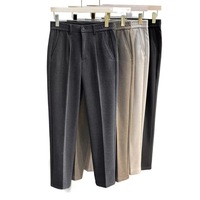 Pantalon de Costume Homme en Polyester et Laine, Coupe Droite, Style Vintage, Épais et Chaud, Idéal Automne-Hiver, pour le Dropshipping