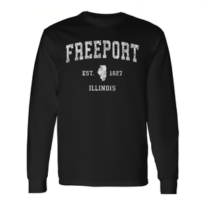 Freeport Illinois T-shirt sportiva vintage a maniche lunghe Est 1827 - Product Image 2