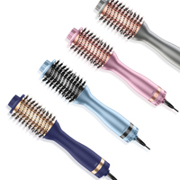 Brosses à cheveux électriques 2-en-1 : Brosse lissante à air chaud et sèche-cheveux, pour cheveux bouclés et lisses