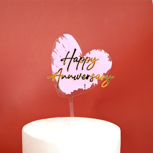Decorazione per <span class=keywords><strong>Torta</strong></span> in Acrilico Romantica per San Valentino, Accessori per Feste di Matrimonio, Inserimento Stampato a Colori con Scritta 'Happy Anniversary' - Product Image 2