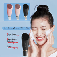 Neues Design Silikon Gesichtsreinigungsbürste Elektrischer Gesichtsreiniger Spatel 2-in-1 Peeling-Massagegerät Wasserdicht Ultraschall UK