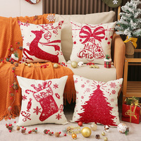 Housse de coussin de Noël YINUAN, motif sapin rouge pailleté et renne, housse de coussin décorative pour canapé