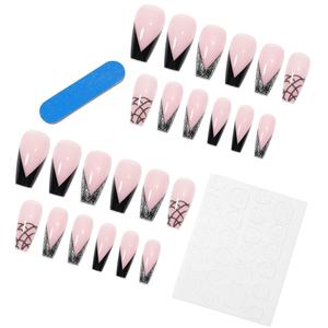 Uñas Postizas Francesas con Diseño de Piel de Serpiente, Color Negro y Rosa, Lujosas, Largas, Tipo Ballet, Uñas Postizas con Acabado de Manicura - Product Image 3