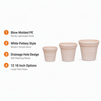 Jardinières en plastique pour sol, grandes, aspect céramique blanche, moulées par soufflage en PE, légères, durables, 12 et 18 pouces, pour plantes d'extérieur