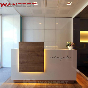 Salon Bàn Tiếp Tân Vẻ Đẹp Hiện Đại Thiết Kế Đá Nhân Tạo RGB LED Chiếu Sáng Tùy Chỉnh Kích Thước Biểu Tượng Ngăn Kéo Tập Tin Nội Các - Product Image 3