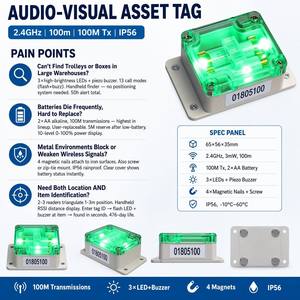 Etiqueta Acústico-Óptica de 2.4GHz del Fabricante, 100m de Alcance, 50h de Duración, Alerta, 2xAA Reemplazables, Magnética, IP56, para Localización de Artículos en Almacenes - Product Image 2