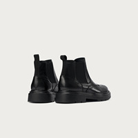 VOGU Sepatu Boots Kulit Asli Pria untuk Musim Gugur/Dingin, Model Ankle & Bootie, Slip-On Anti-Slip, Motif Bunga, Sol Tebal, Sepatu Bisnis