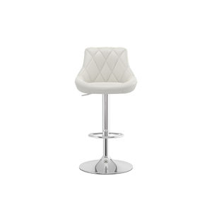 เก้าอี้บาร์นั่งสบาย สีขาว หุ้มผ้าแบบกระดุม ปรับระดับความสูงได้ ฐานเหล็ก ทนทาน เหมาะสำหรับห้องครัวแบบอเมริกัน - Product Image 6
