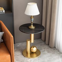 Ensemble Moderne Table Basse Ronde et Tabouret d'Appoint Or & Marbre Blanc Meubles de Salon avec Design Élégant de Table d'Angle