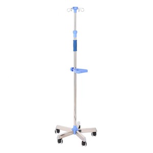 Support IV sur pied en acier inoxydable épaissi, mobile avec roulettes, porte-bouteille et support de pompe IV, en stock. - Product Image 5
