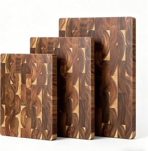 Ensemble de planches à découper en bois d'acacia à grain transversal, plusieurs tailles, avec poignées intégrées, idéal pour la préparation des repas en cuisine - Product Image 1