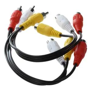 Cabos macho para fêmea, cabo adaptador de áudio e vídeo, 30cm, 3RCA a 6RCA, divisor de tomada, quente