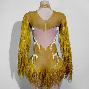 Body de Alta Calidad para Drag Queen, Diseño Sexy con Estampado de Toro, Perlas y Flecos de Diamantes de Imitación, Dorado, para Grupo Femenino, Ropa de Escenario, Personalizado - Product Image 2