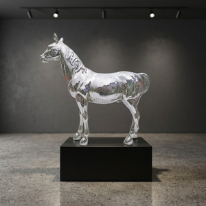Statue de gorille en résine moderne, argentée, à motifs pixel, réaliste, peinte à la main, de luxe, écologique, pour bureau et maison - Product Image 5