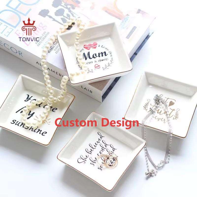Factory Direct Custom logo Printed Ceramic Rings Trinket Dish