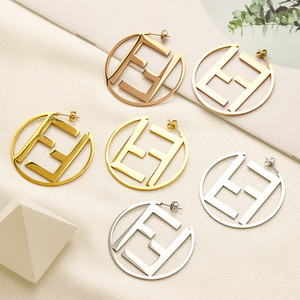 Fashion Designer Hoop Earrings Luxury 18K Gold Plated <strong>Stainless</strong> <strong>Steel</strong> Popular Brand Letter Earrings <strong>Jewelry</strong> Women Wholesale - Product Image 4