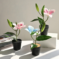 Plante artificielle en pot de lys, fausse fleur de lys, bonsaï avec pot noir pour la décoration de la maison, du bureau, des tables de mariage et de fête