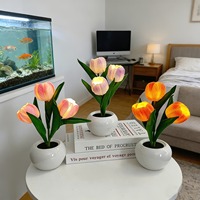 Lampe de chevet en forme de tulipe avec vase en céramique, rechargeable, alimentée par batterie, pour chambre à coucher, décoration de maison, cadeau