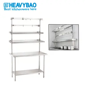 Heavybao-mesa de trabajo de cocina, tubo redondo de acero inoxidable, con estante Extra