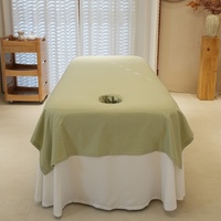 Housse de table de massage SPA verte, drap uni doux avec trou pour le visage