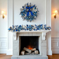 Blau-Silberne Schneeflocken-Weihnachtsgirlande, Glitzernde Weihnachtssterne & Ornamente, Winterwunderland-Dekoration für Feiertags-Kamin/Treppenhaus