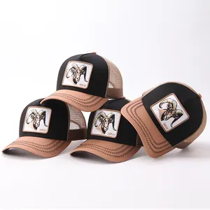 Custom Embroidered Patch Applique Trucker Caps Animal Mesh Trucker Hats 5 Panel Cotton Baseball Cap