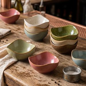 Vaisselle de table pour restaurant et usage domestique, Bol à crème glacée en céramique, Bol rétro en porcelaine pour snacks et fruits secs, Bol à salade émaillé au four - Product Image 2