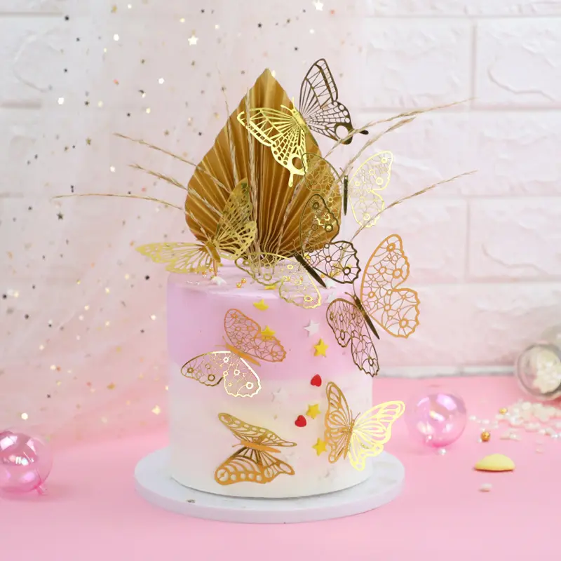 Thiết kế mới 3D vàng bướm bánh Topper bánh trang trí bướm Nguồn cung cấp bên sinh nhật trang trí