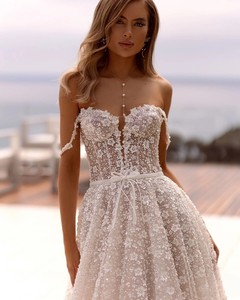 Vestidos <span class=keywords><strong>de</strong></span> <span class=keywords><strong>Novia</strong></span> LY-WD0823 <span class=keywords><strong>para</strong></span> Bodas, con Cuentas y <span class=keywords><strong>Encaje</strong></span>, Falda en Línea A, Corsé Elegante, Hombros Descubiertos, Color Marfil, Talla Personalizada - Product Image 5