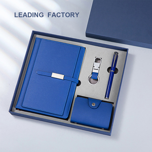 Printed Gift Box Set Business PU Leather Notebook Keychain Card Bag Metal Pen with Custom logo