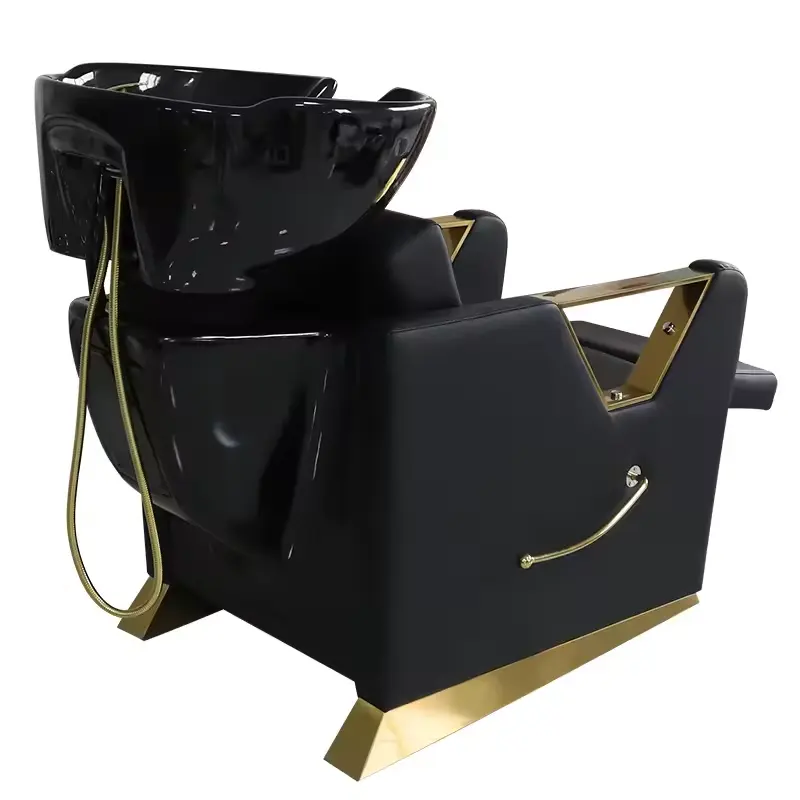 Goldene Salon ausstattung Metall Shampoo Stuhl High-End Luxus Shampoo Bett Beine manuelle Lift benutzer definierte Farbe
